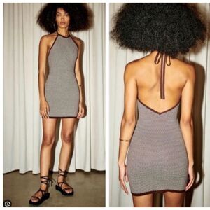 Abercrombie & Fitch Womens Halter Sweater Mini Dress Sz M Brown White